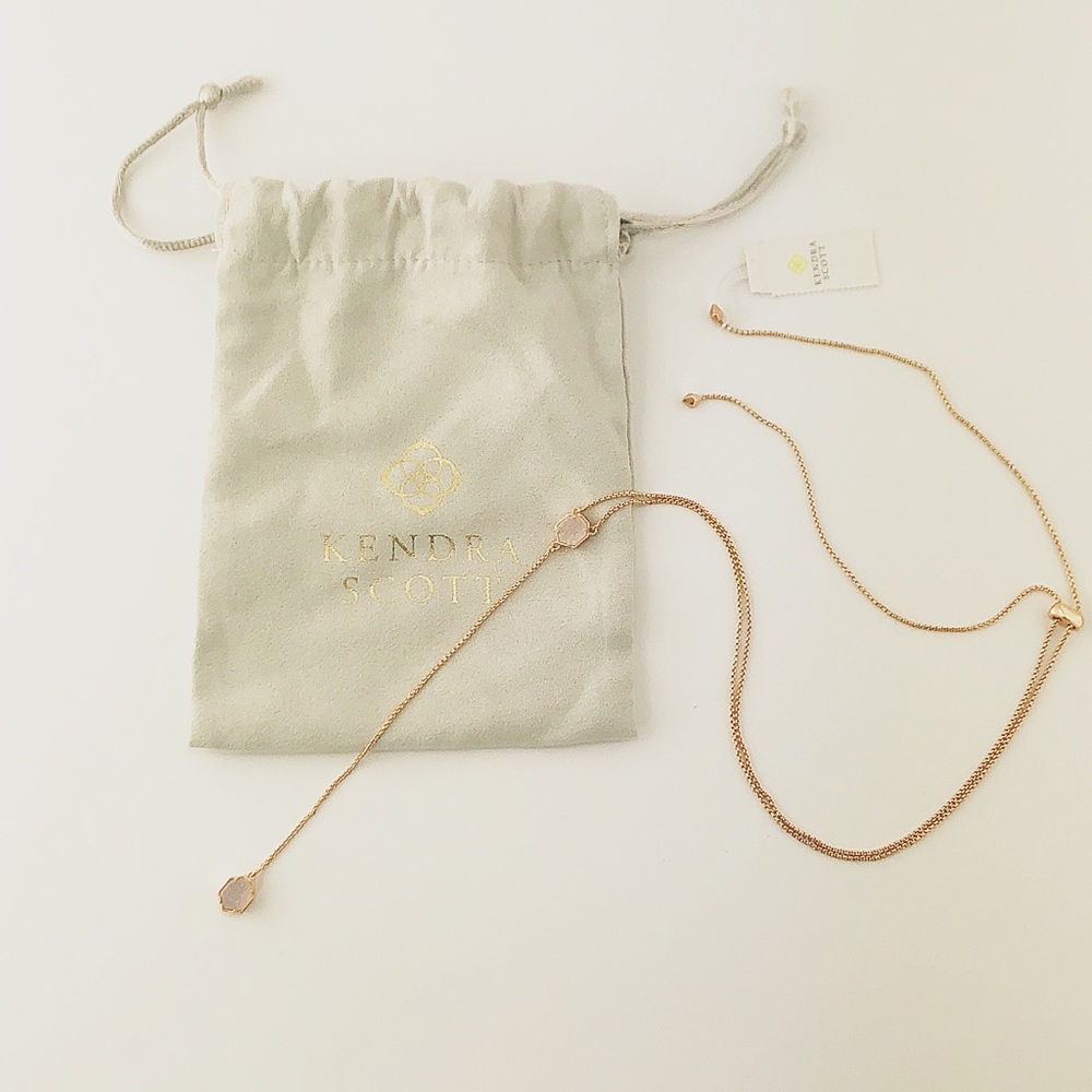 Tomon Rose Gold Y Necklace White Iridescent Drusy